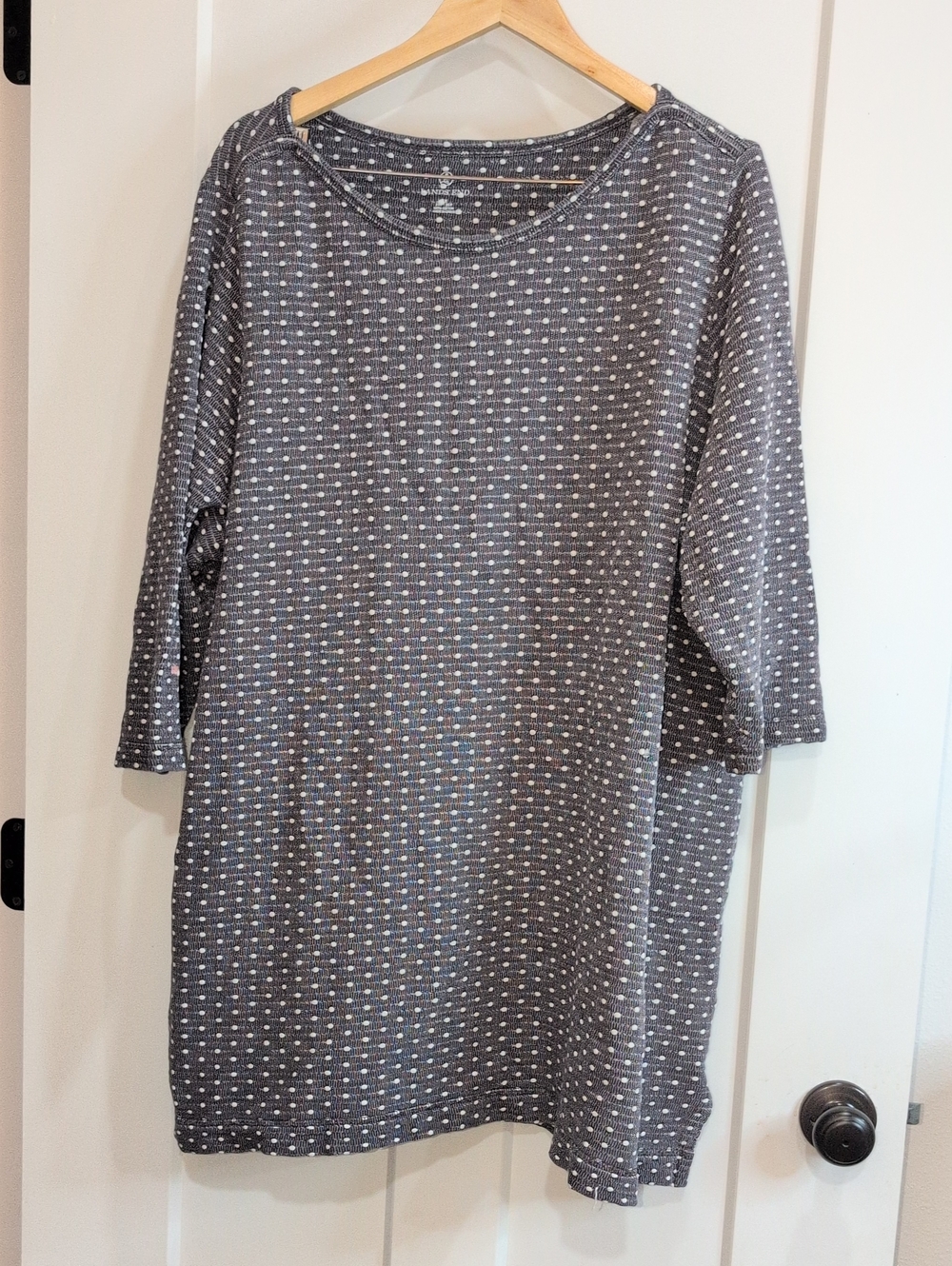 Lands' End Plus Size Black Polka Dot Knit Tunic Top